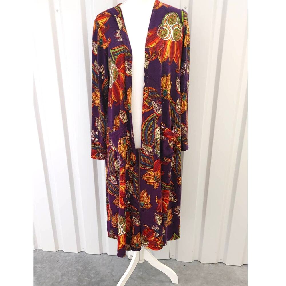 Lularoe Sarah Cardigan Long Duster Open Front Pockets Floral Medium